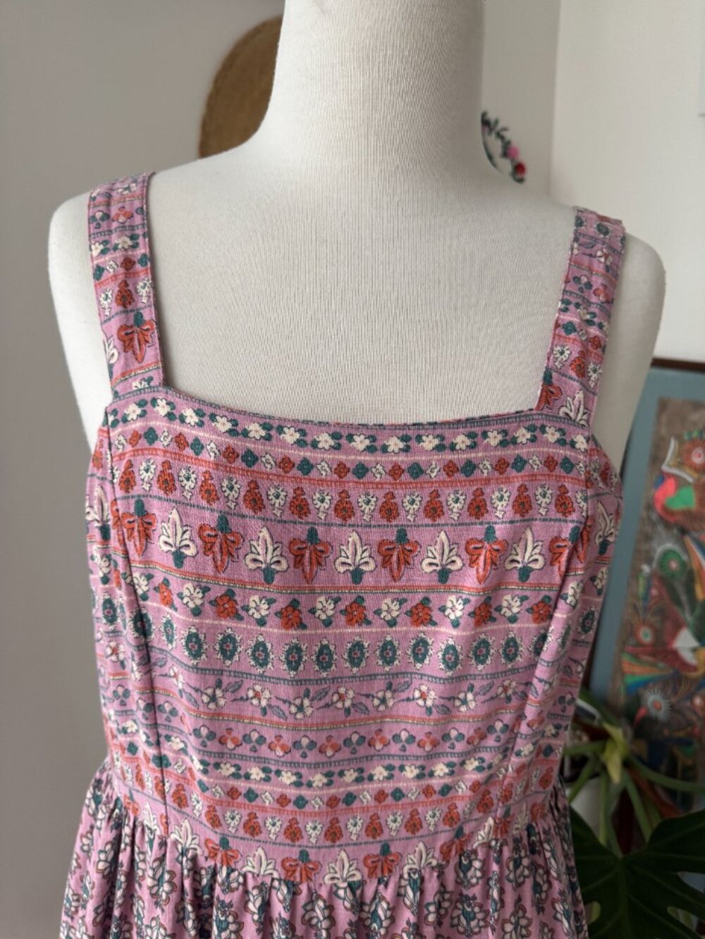 Knox Rose Paisley Floral Tiered Smocked-Back Peasant Maxi Dress M Medium - Picture 3 of 14